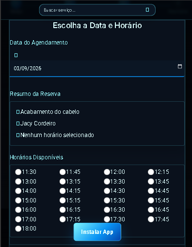 Tela real do BarberBot para escolher data e horário